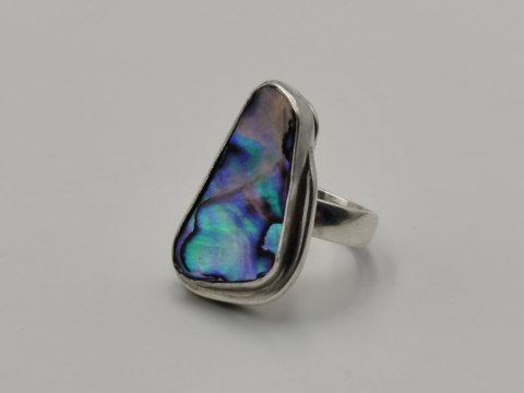 Piękny stary srebrny damski pierścionek MUSZLA ABALONE r.17 biżuteria