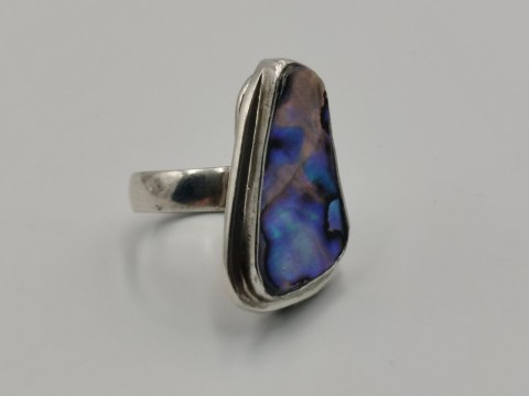 Piękny stary srebrny damski pierścionek MUSZLA ABALONE r.17 biżuteria