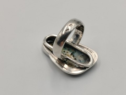 Piękny stary srebrny damski pierścionek MUSZLA ABALONE r.17 biżuteria