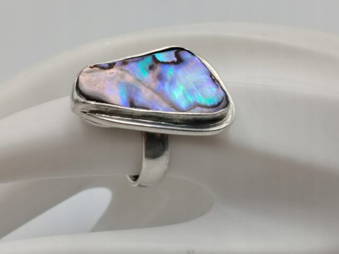 Piękny stary srebrny damski pierścionek MUSZLA ABALONE r.17 biżuteria