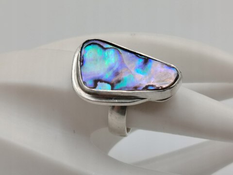 Piękny stary srebrny damski pierścionek MUSZLA ABALONE r.17 biżuteria