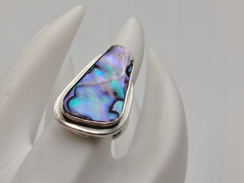 Piękny stary srebrny damski pierścionek MUSZLA ABALONE r.17 biżuteria
