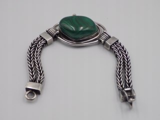 Stara, srebrna, damska, bransoletka - malachit - srebro 925, w: 63,94 g.