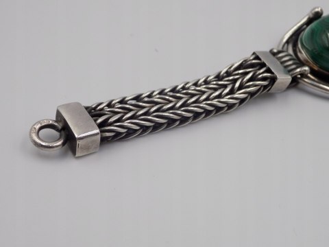 Stara, srebrna, damska, bransoletka - malachit - srebro 925, w: 63,94 g.