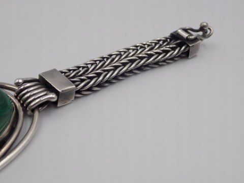 Stara, srebrna, damska, bransoletka - malachit - srebro 925, w: 63,94 g.