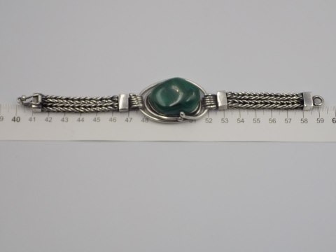Stara, srebrna, damska, bransoletka - malachit - srebro 925, w: 63,94 g.