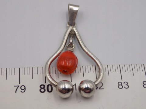 Stary, piękny, damski, srebrny wisiorek / zawieszka KORAL srebro VINTAGE
