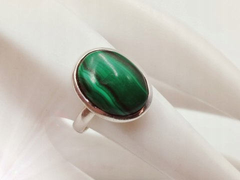Piękny srebrny damski pierścionek KABOSZON MALACHIT r.16 VINTAGE biżuteria