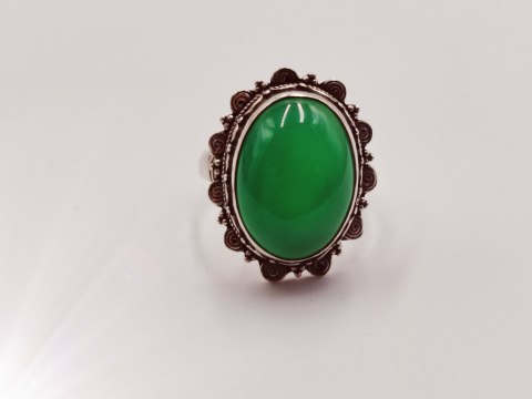 Srebrny damski pierścionek KABOSZON AGAT ZIELONY r.18 VINTAGE biżuteria